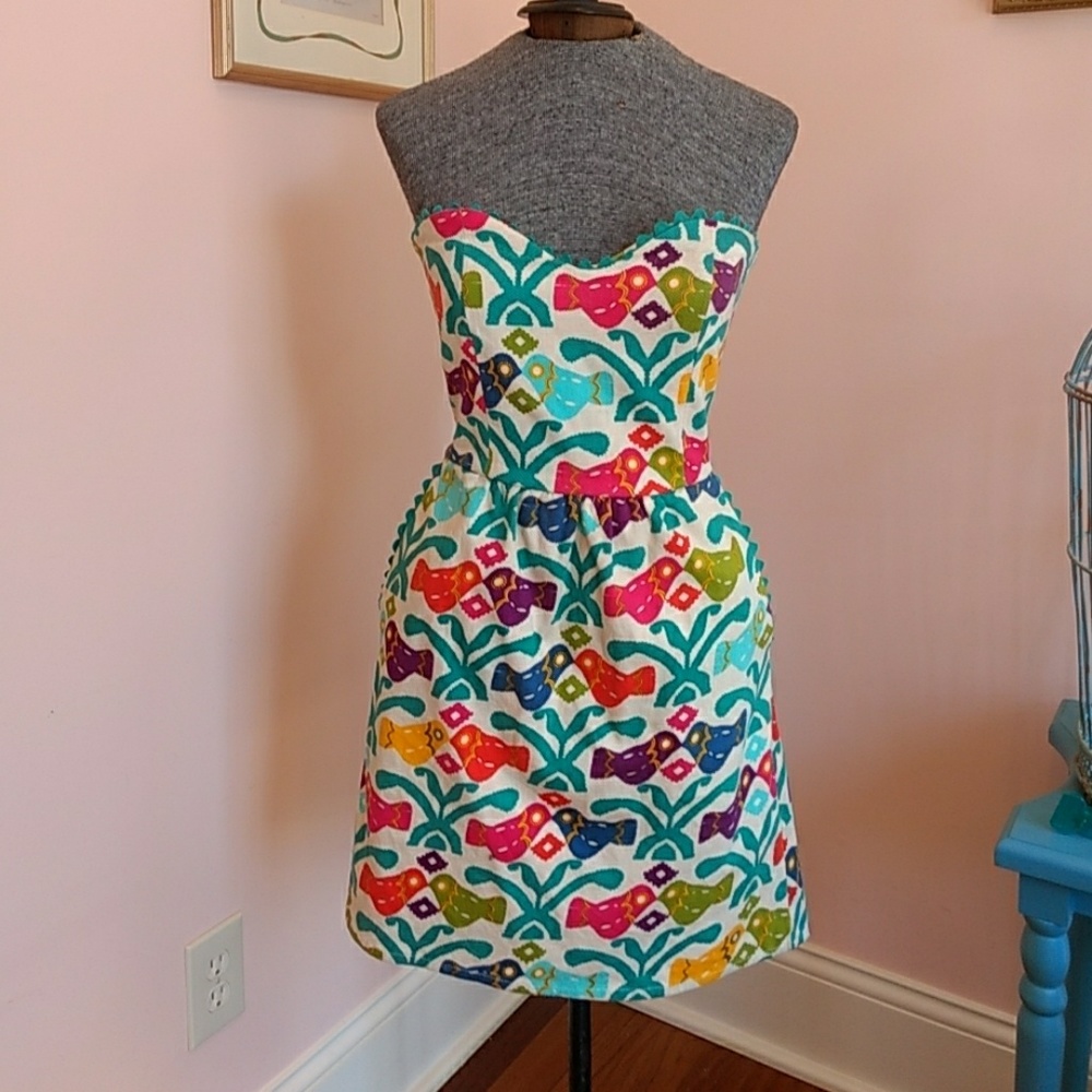 Anthropologie Strapless Print Dress